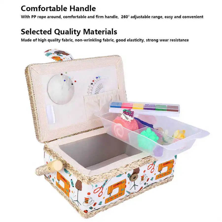 Description Picture 4 of itemHousehold Fabric Craft Handmade Sewing Basket Thread Needle Storage Box Organizer Sewing Storage Box
