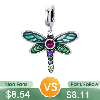 

BISAER 925 Sterling Little Shiny Dragonfly Charms Insects CZ Beads fit Bracelet Beads for Silver 925 Jewelry Making ECC1706
