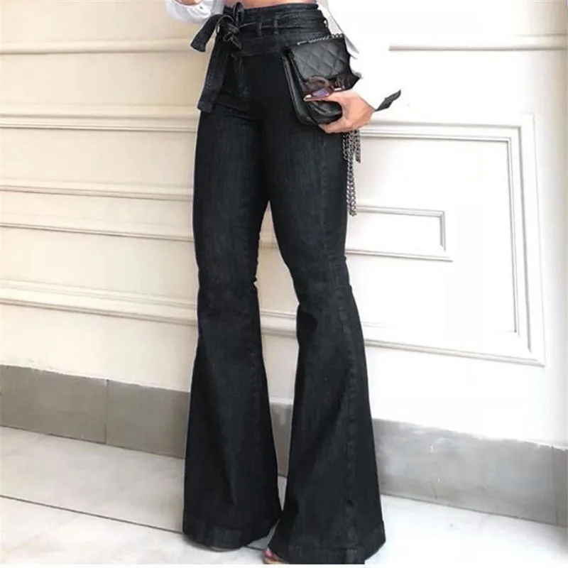 Denim Flared Pants for women High Waist lace-up Jeans casual Trousers Female spring and autumn clothing S-2XL Drop Shipping