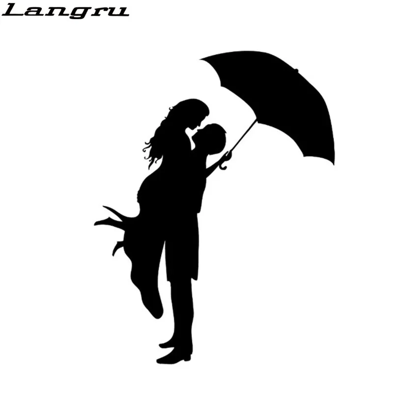 Langru 10 7 см * 13 9 поцелуй пара с зонтиком Романтическая любовь виниловые наклейки на