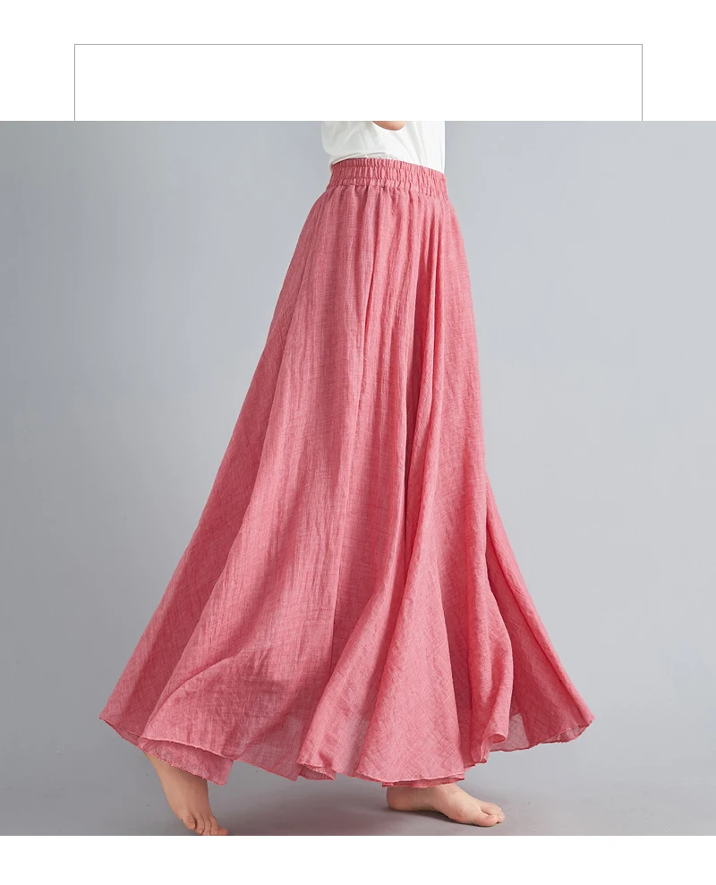 skirt top Summer skirt retro literary double-layer cotton and linen big swing skirt was thin and ruffled mid-length white skirt skater skirt