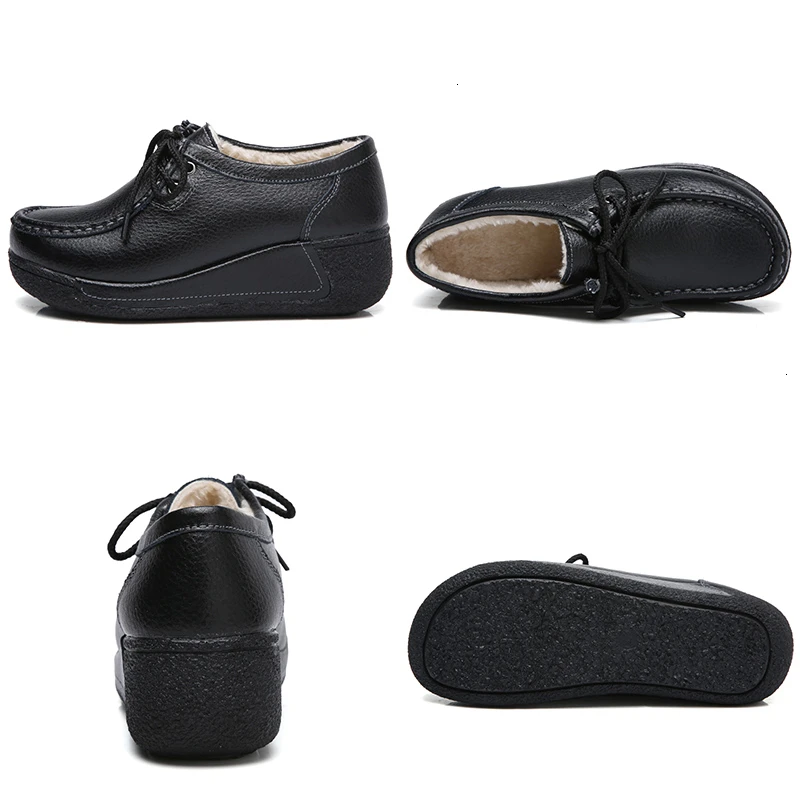 Женские кроссовки из натуральной кожи на платформе; обувь на плоской подошве со шнуровкой; цвет черный, белый; обувь для танцев; женская повседневная обувь с закрытым носком, визуально увеличивающая рост
