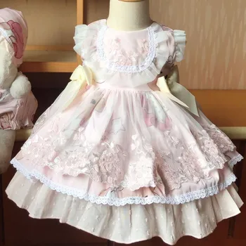 

Summer Spanish Lolita Girls princess dress lace stitching bow cute dress for girls birthday party Easter ball gown