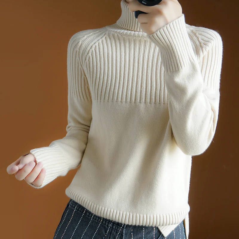 Зимний женский свитер с высоким воротом, плотный тонкий Повседневный пуловер с длинными рукавами, женские вязаные Джемперы, теплые модные женские свитера