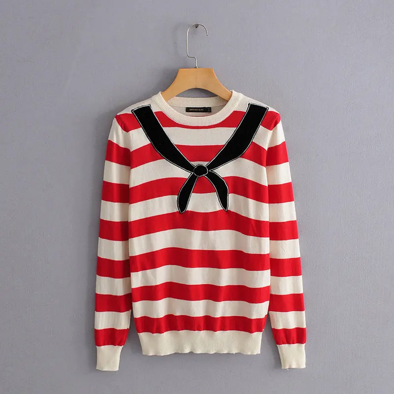 

JFN48-1732 European and American Fashion Splice Decorative Stripe Top