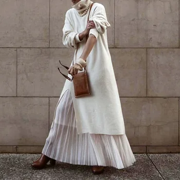 

Spring Autumn Women Long Dress Korean Janpan 2020 Turtleneck Warm A Line Pullover Maxi Dresses Robe Casual Female Dress Vestiod