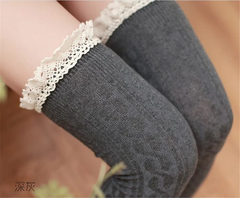 dark gray Милые хлопковые чулки до бедра с узорчатым узором; кружевные чулки выше колена; B353 - Цвет: dark gray