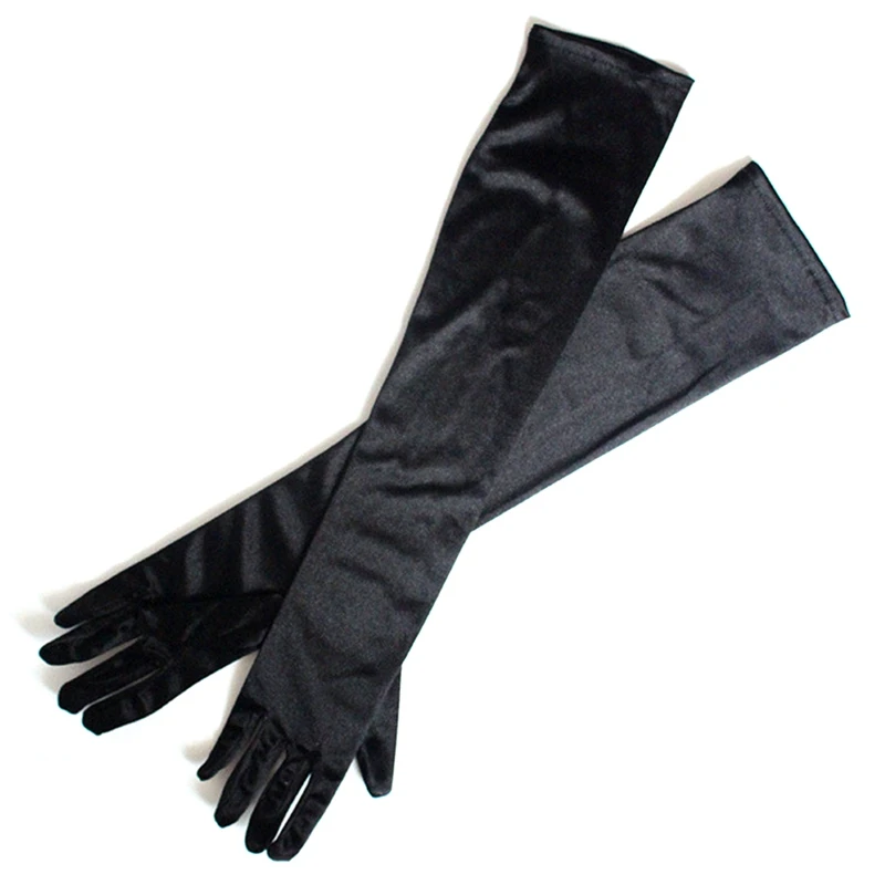 Satin Long Finger Elbow Sun Protection Gloves Opera Evening Party Prom Costume Fashion Gloves Black Red White Grey Women
