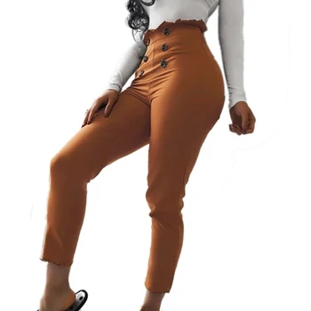 

1pc 2019 women's Latest Sexy Design Lace Button Hot Casual Pants High Quality Fashion Solid Color Slim Pants