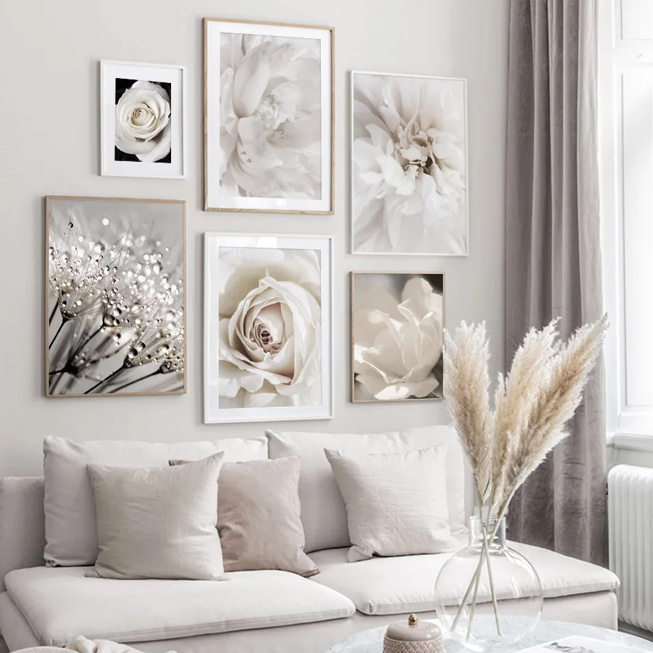 White Dandelion Peony Rose Flowers Canvas Painting Nordic Posters And Prints Wall Art Pictures For Living Room Home Decor
