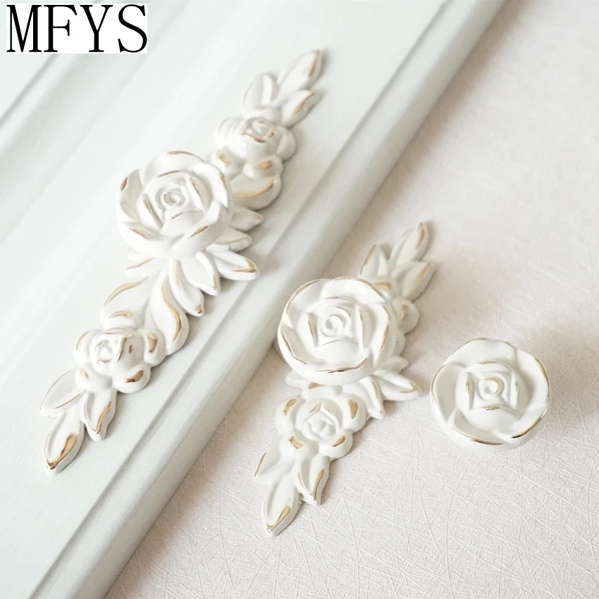 Description Picture 4 of itemMFYS Rose Flower Furniture Handles White Pulls Handle for Cabinet and Drawers Zinc Alloy Cupboard Door Knob Furniture Hardware