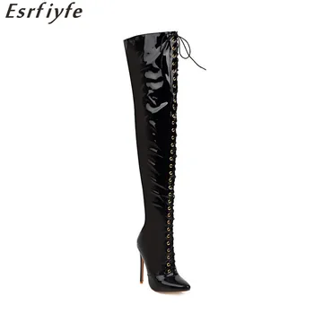

ESRFIYFE 2020 New Sexy Thin High Heels Gladiator Shoes Women Over The Knee Boots Lace Up Autumn Winter Boots Party Shoes Lady