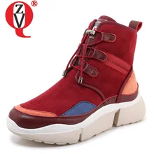 ZVQ winter new concise snow boots outside casual plush warm mid heels platform cow suede mixed colors women shoes drop shipping