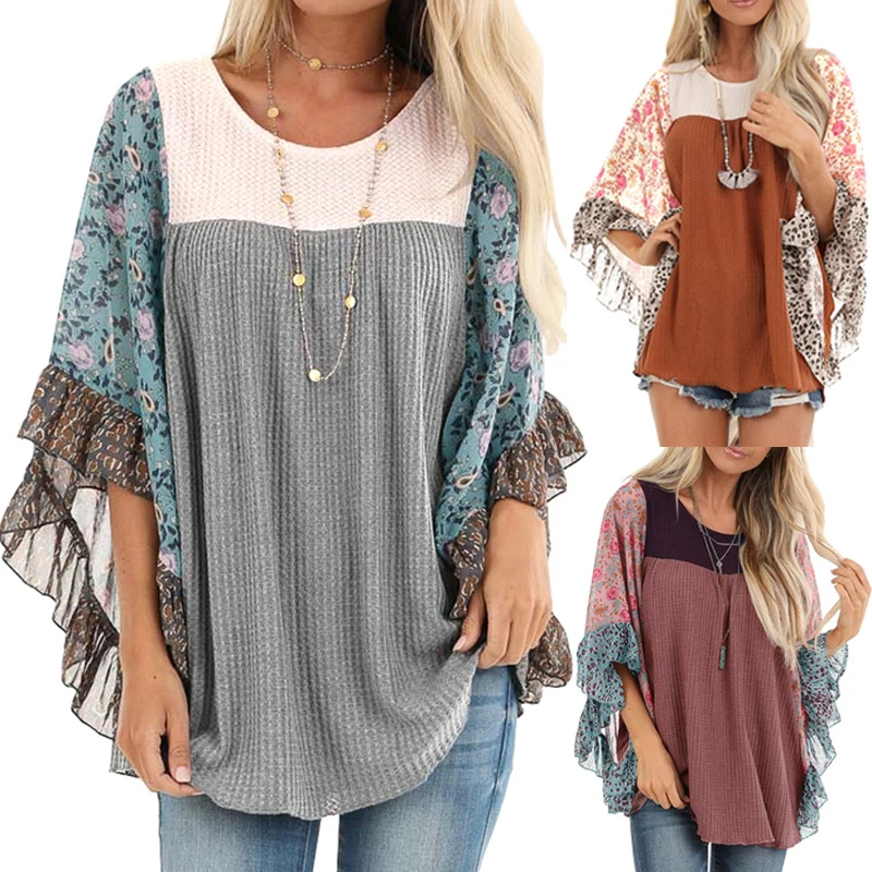 

YELITE Autumn Winter Women Sweater Bat Sleeve Print Stitching Sweater Loose Fashion Grace Top Leisure Clothing Computer Knitted