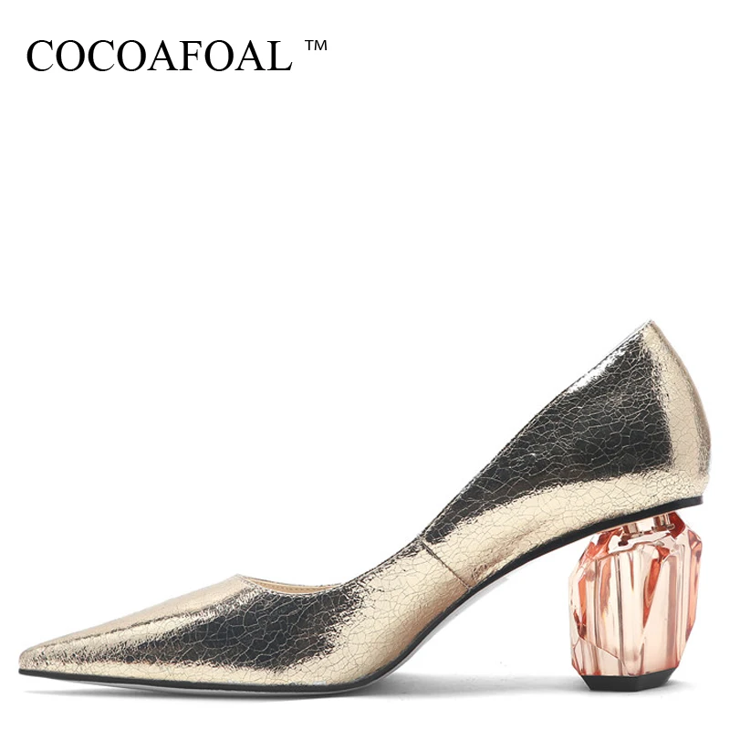 COCOAFOAL/Женская обувь на высоком каблуке; женская свадебная обувь; туфли-лодочки с кристаллами золотого и серебряного цвета; модные туфли-лодочки с острым носком; большие размеры