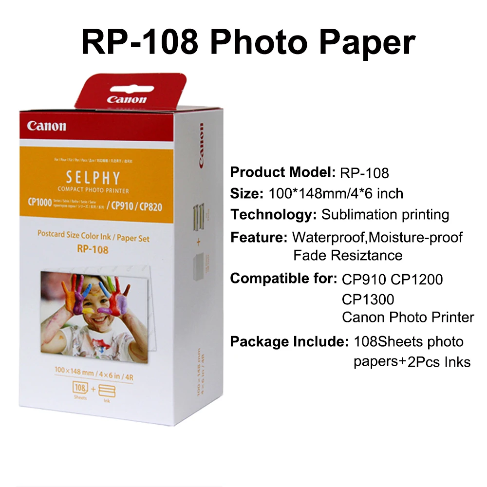 RP-108 papiers Photo et cartouche d'encre 100x148mm(6 pouces