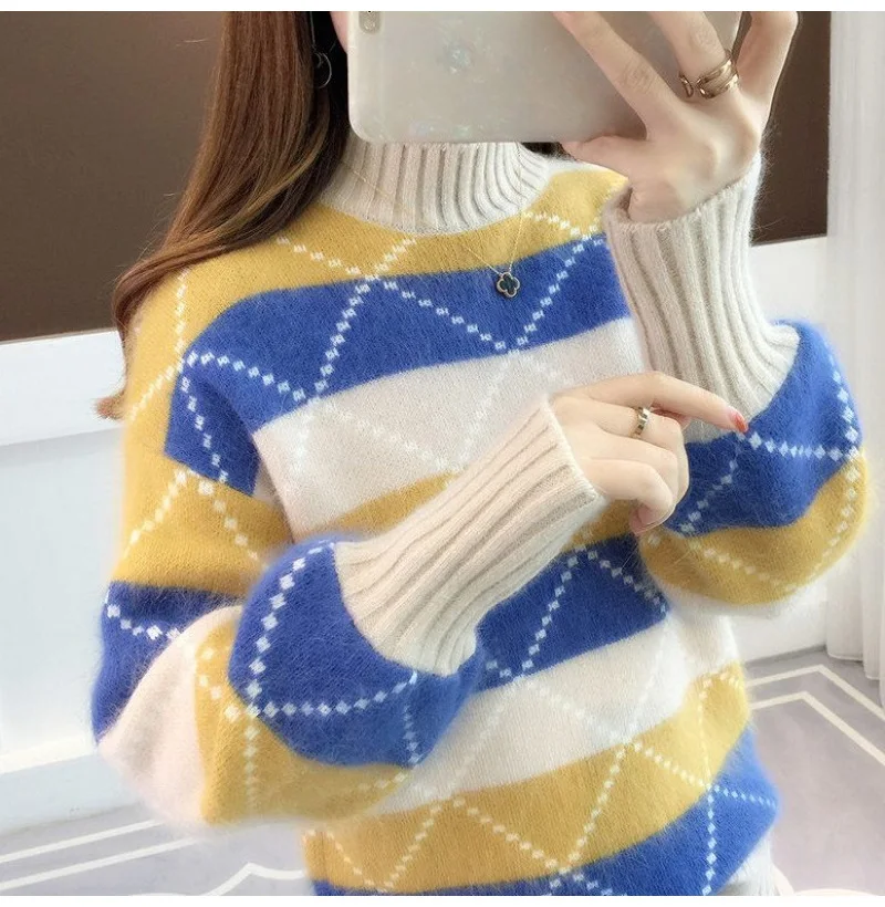 Теплый женский свитер, зимняя одежда, вязаный пуловер, свитера, женский свитер с высоким воротом для женщин, джемпер, теплый свитер s для девушек