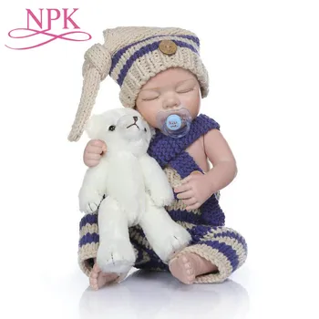 

Christmas Gifts 49CM Dolls Mini Reborn Baby Boy Hot Sale Blue Knit Jumpsuits Blonde Hair Wigs Soft Silicone Dolls Dropshipping