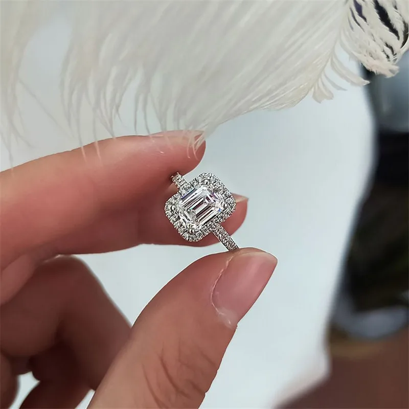 Изысканное кольцо, 925 пробы, серебряное, Emerld cut AAAAA, cz камень, обручальное кольцо, кольца для женщин, свадебные, вечерние, ювелирное изделие