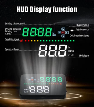 

Car Head Up Display 3.5" A3 GPS Hud OBD Cable Satellite Time Speedometer Digital Speed Windshield Projector Car Driving Distance