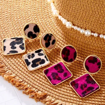 

ZA Round Resin Dangle Drop Earrings For Women Fashion rose red Leopard Print Long Acrylic Punk Earring Christmas Gifts Jewelry