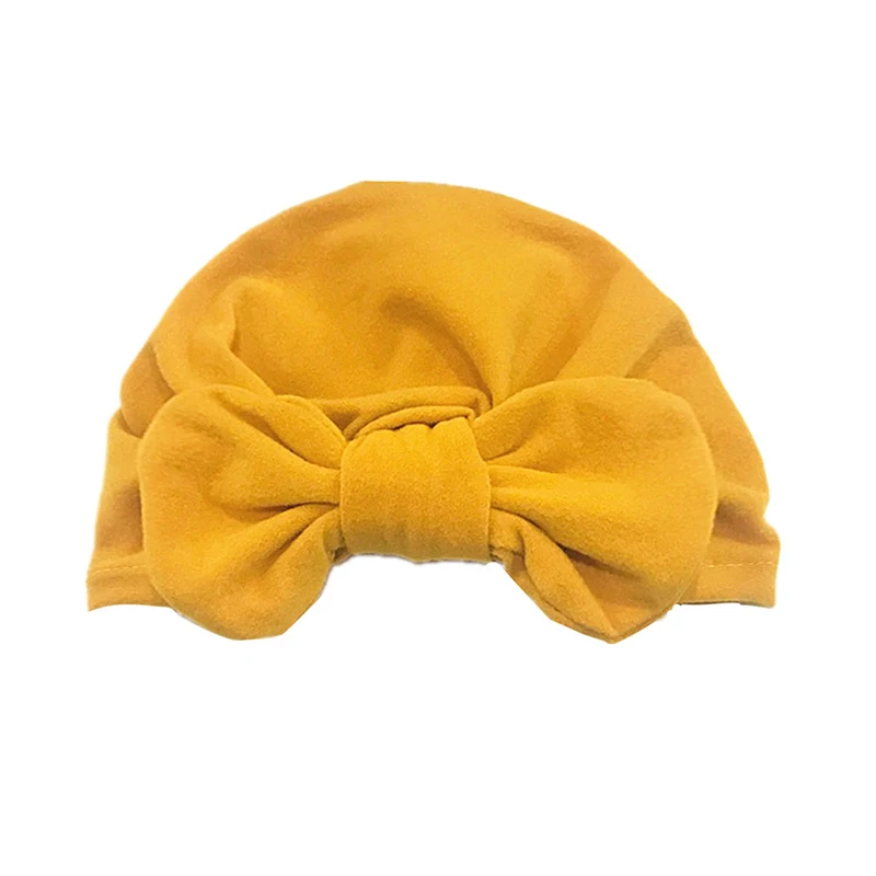 Yellow Зима-осень для маленьких девочек большой бант, брюки, шапочка, хлопковая шапочка для новорожденного, для малыша одежда для детей Аксессуары Младенческая шапочка тюрбан ребенок шляпа E02 - Цвет: Yellow
