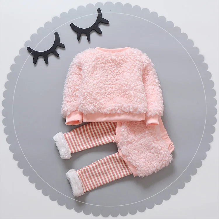 

2019 Winter Style Hot Selling CHILDREN'S Suit Stripes Horse Furry Tops + Stripe Trousers Childrenswear Korean-style