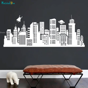 

Superman Flying Over City Daily Planet Skyline Wall Decals Metropolis Sticker Vinyl Home Boy's Bedroom Living Room Décor YT5258