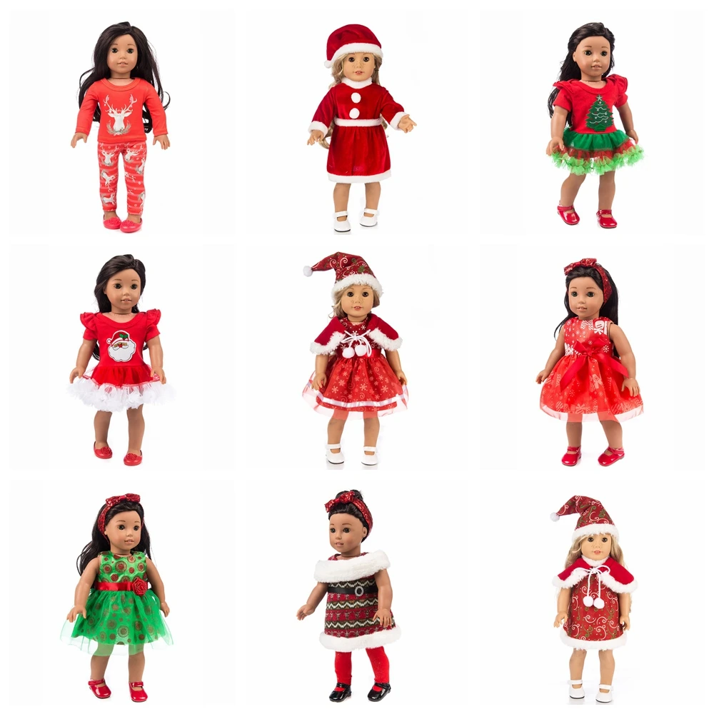 Рождественское красное зеленое платье Одежда для кукол подходит 17 дюймов 43 см