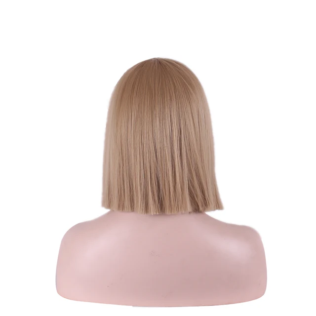 WoodFestival Short Straight Bob Synthetic Hair Wig With Bangs Cosplay Wigs For Women Pink Red Brown Blue Green White Purple Grey Blonde
