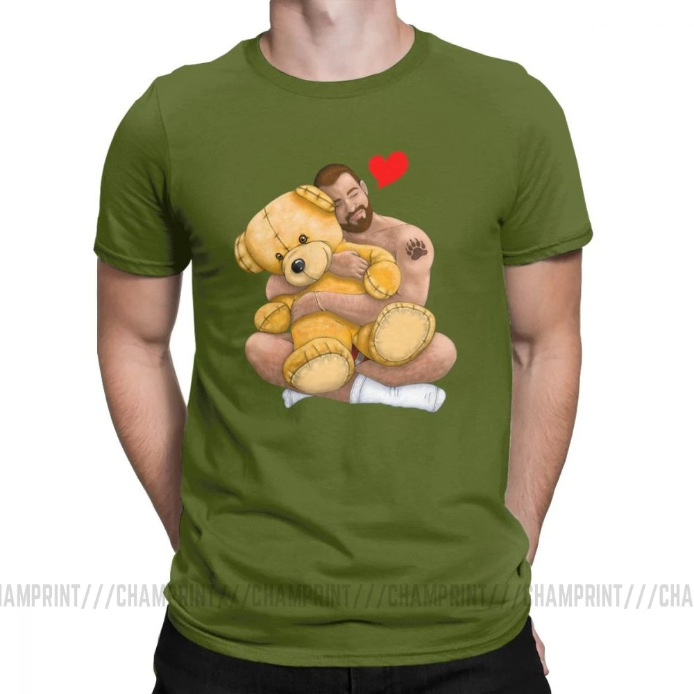 Bear Hug, повседневные мужские футболки, одежда для геев, Bear Art Pride Grrr LGBT, одежда с коротким рукавом, графическая футболка, хлопковая Футболка с круглым вырезом - Цвет: Армейский зеленый