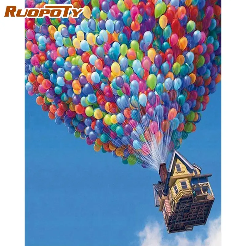 

RUOPOTY Balloon DIY Oil Painting By Numbers Kit Landscape Acrylic Paint On Canvas Unique Gift Calligraphy Painting 40x50cm