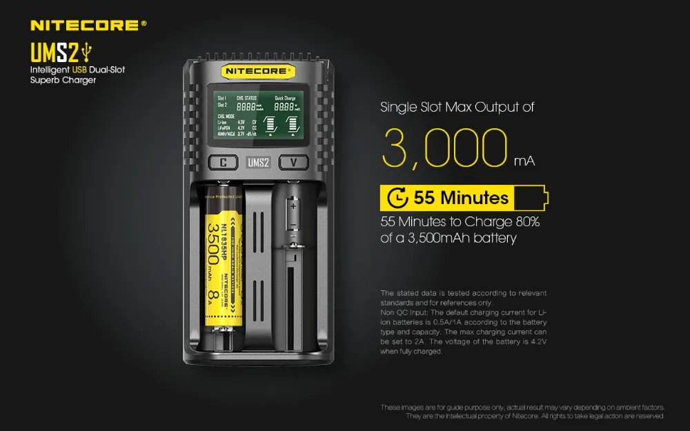 NITECORE UMS2 USB Двухслотовое интеллектуальное зарядное устройство+ NITECORE 21700 литий-ионная аккумуляторная батарея NL2150 5000mAh 3,6 V 18Wh