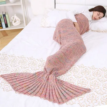 

Color Mermaid Blanket Adult Children Warm Knitted Blanket Living Room Sofa Leisure Mermaid Tail Blanket Wearable Birthday Gift