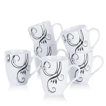 

VEWEET ZOEY 6-Piece 360ml Porcelain Ceramics Plant Patterned Coffee Tea Cups Sets Milk Mugs Set Family Office Drinkware Set