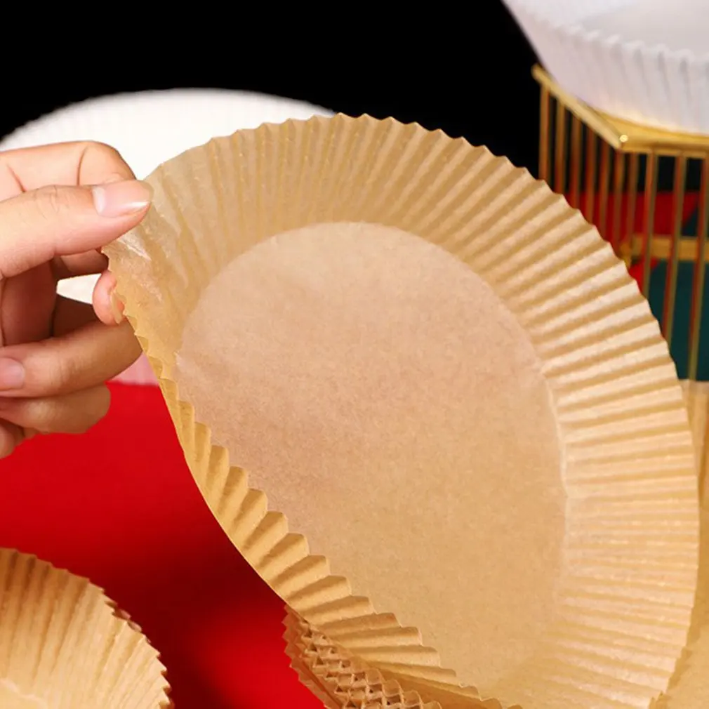 50Ppcs Air Fryer Round Liners 16cm Non-Stick Mat Parchment Paper Bamboo Steamer Steaming Basket Paper Disposable Baking