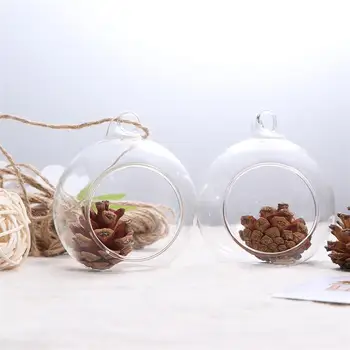 

6pcs 80mm Clear Glass Vase Terrarium Ball Flower Hanging Planter Terrarium Container Landscape Ornament Garden DIY Wedding Decor