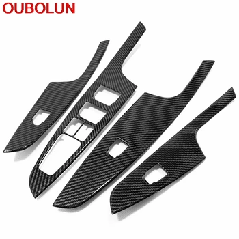 

OUBOLUN For Hyundai Tucson 2019 Inner Door Armrest Window Switch Button Frame Cover Trim Interior Accessories ABS Carbon Fiber