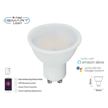 

V-TAC SH02750 V-TAC Smart Led spotlight lamp GU10 4,5W WiFi CCT dimmable APP Compatible Amazon alexa Google Home SKU-2750