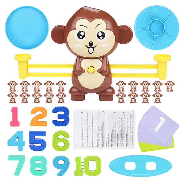 Math Match Game Board Toys Monkey Digital Balance Scale Toy Kids Educational Toy Addition Subtraction Math Toys Christmas Gift - Цвет: Brown Monkey No Box