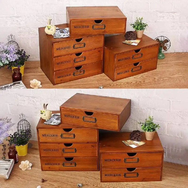 

Retro Old Style Storage Box Drawers Desktop Cabinet Makeup Wooden Drawer Units Storage Box for Sundries Cosmetics Sort Out Uniqu