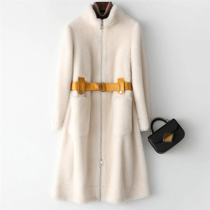 

Women 2020 Autumn Winter Real Composite Shearling Lamb Fur Coat Female Genuine Wool Fur Coat With Faux Suede Leather Liner T208