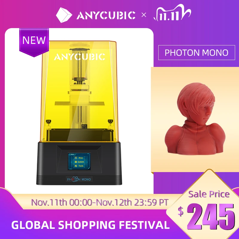 ANYCUBIC 3D Printer Photon Mono UV Light Hardening LCD Resin 3D Printer with 50mm/h Fast Printing Speed, Print Size 130x82x165mm