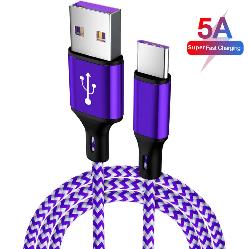 Jetjoy 50 Pcs Type C Nylon Braided 5A Surper Fast Charging USB Data Charger Charge Cable Durable For Huawei P30 Pro Wholesale