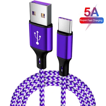 

Jetjoy 50 Pcs Type C Nylon Braided 5A Surper Fast Charging USB Data Charger Charge Cable Durable For Huawei P30 Pro Wholesale