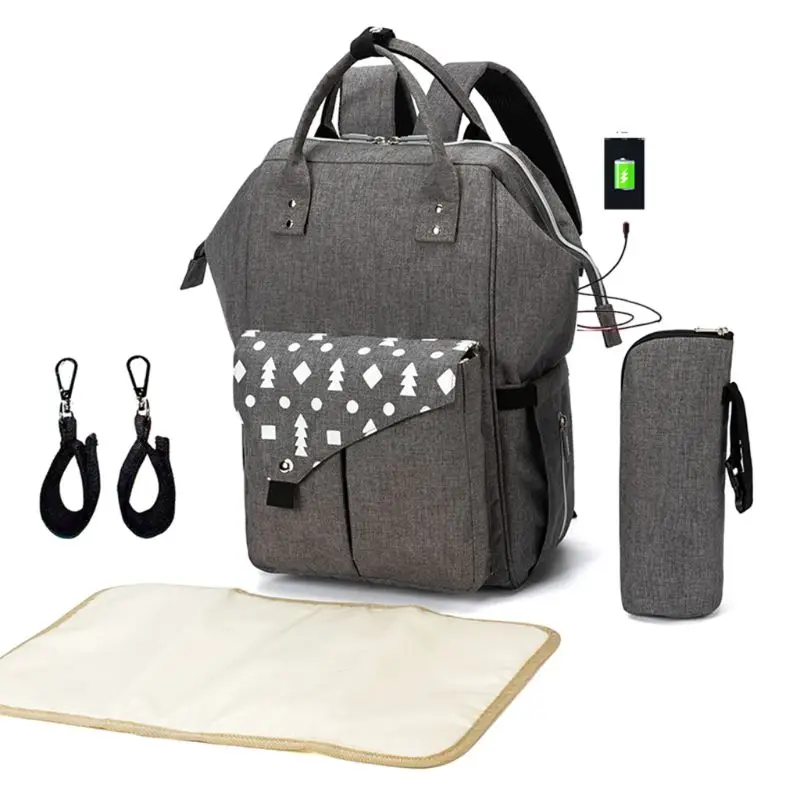 

Larger Capacity Diaper Backpack Multi-Function Travel Tote Built-in USB Charging Port Baby Bags with Changing Pad Pockets