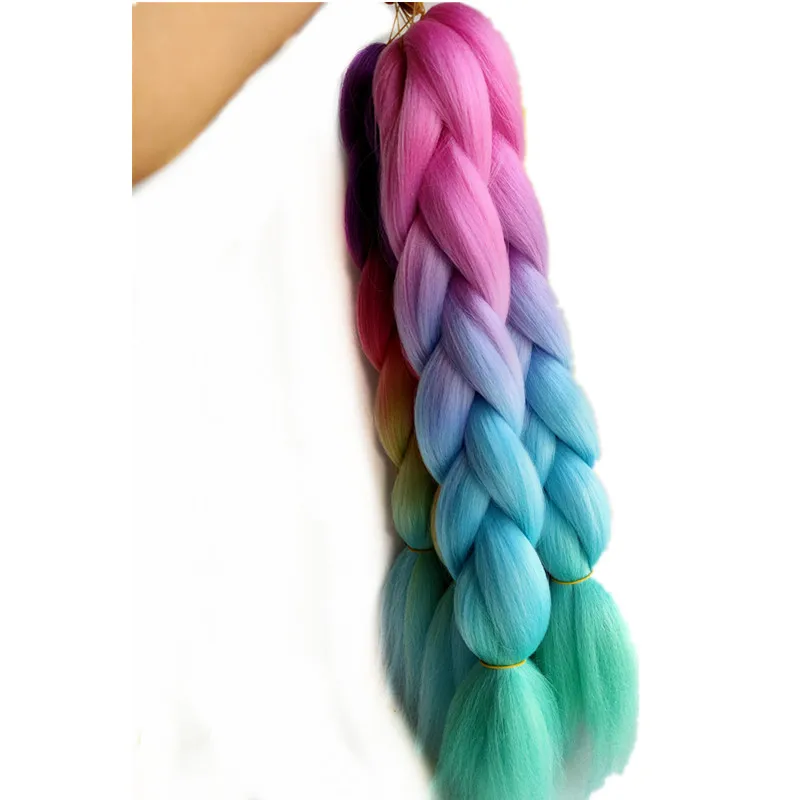 Pervado Hair 16" 100g Yaki Jumbo Braiding Synthetic Crochet Hair Braids Pink Rainbow Ombre Crochet Bob Braids for Kids Women
