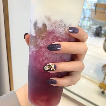 

24pcs Japanese Tren Full Cover Purple Fake press on Nails Diamond Decor Solid Color Detachable 3D Bride False Nail Art with Glue