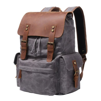 

Waxed Canvas Backpack Waterproof Travel Rucksack for Laptop 13 14 15 inch with Crazy Horse Leather Cover for Macbook Acer HP