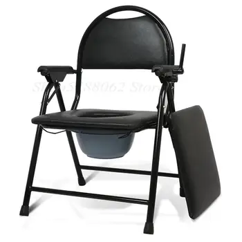 

Black Multifunction Potty Chair for Elders Foldable Safe Toilet Seat Waterproof Leather Chair 2 Ways To Lift Commode